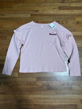 NWT Roots Kids Cozy Ruffle Top pink long sleeve shirt girls size L 9/10